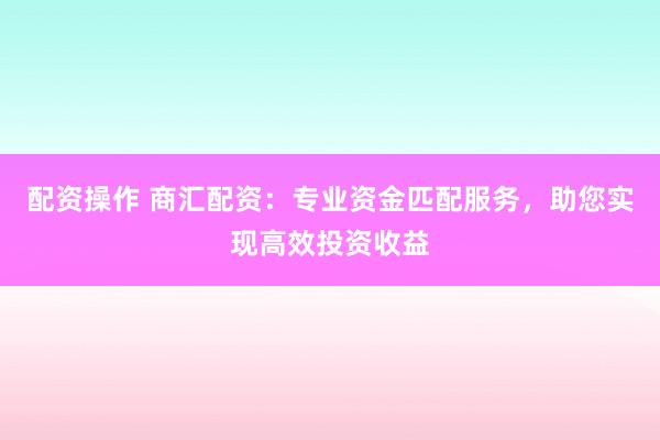 配资操作 商汇配资：专业资金匹配服务，助您实现高效投资收益