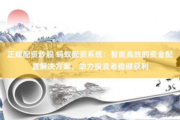 正规配资炒股 蚂蚁配资系统：智能高效的资金配置解决方案，助力投资者稳健获利